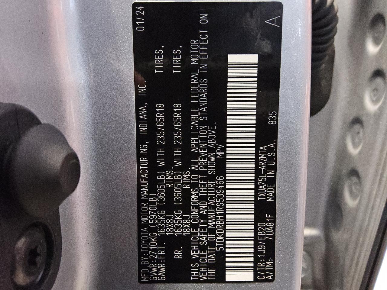 5TDKDRBH1RS539466 TOYOTA HIGHLANDER 2024