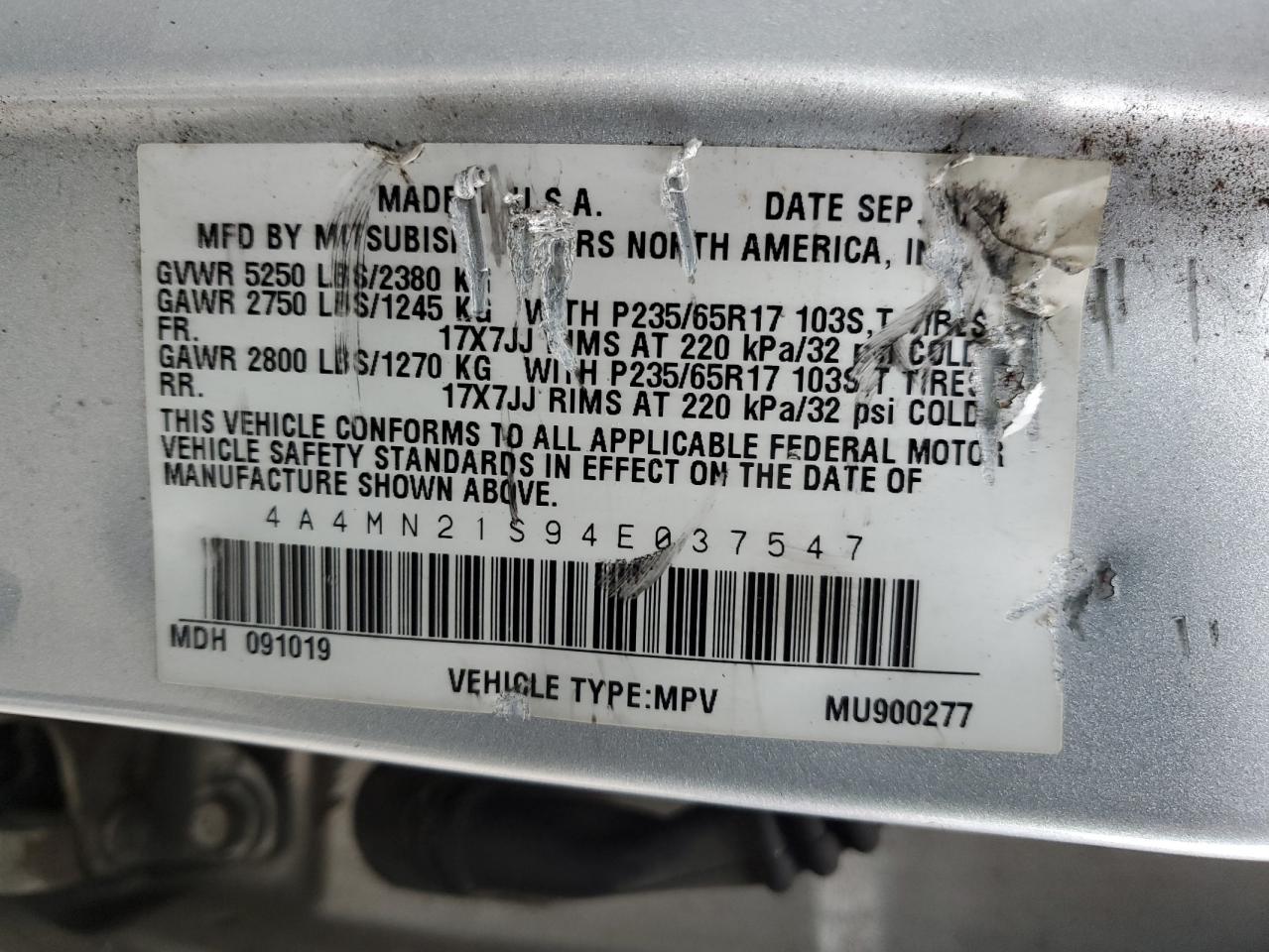 2004 Mitsubishi Endeavor Ls VIN: 4A4MN21S94E037547 Lot: 51103335