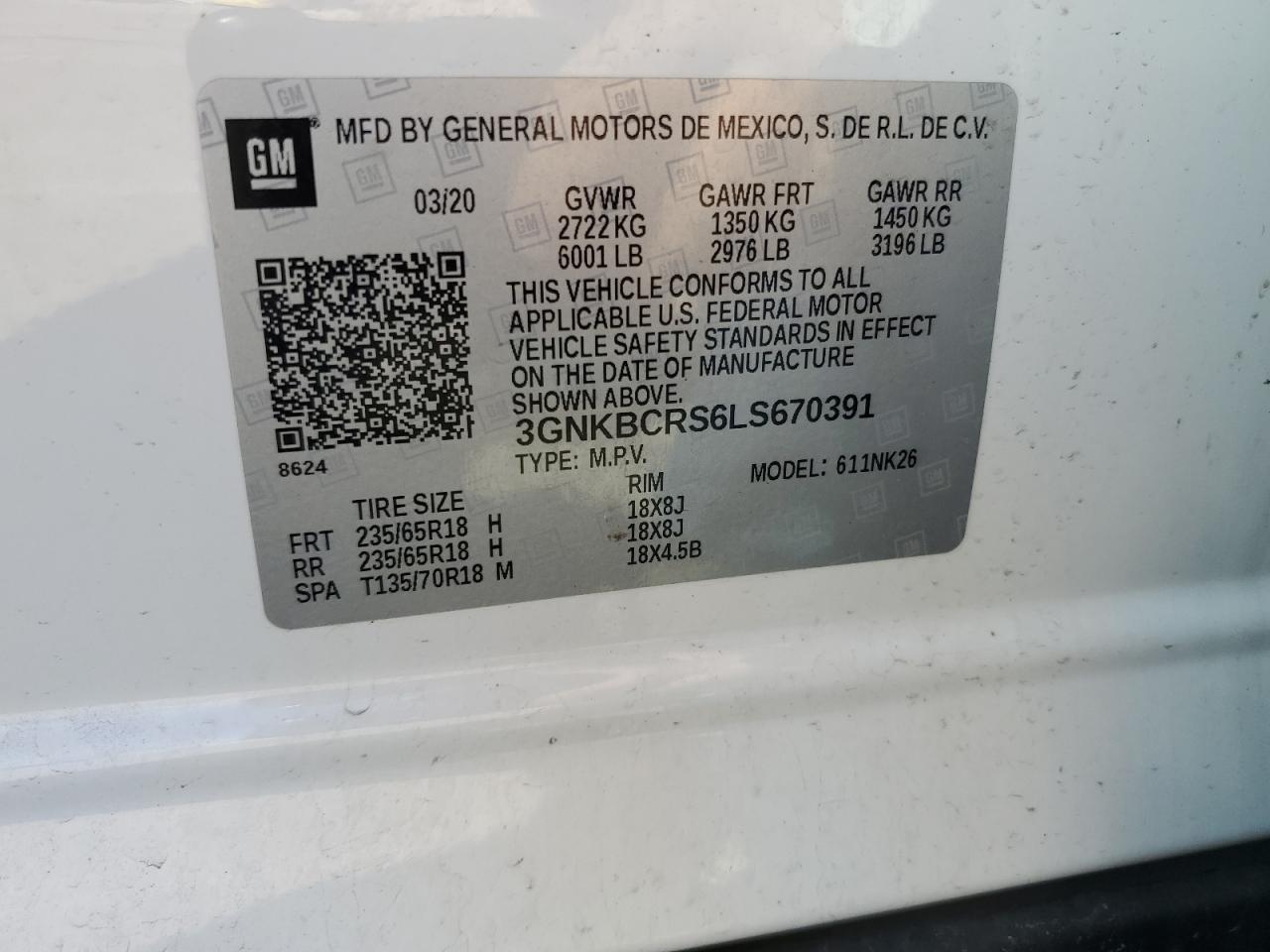 2020 Chevrolet Blazer 2Lt VIN: 3GNKBCRS6LS670391 Lot: 49626655