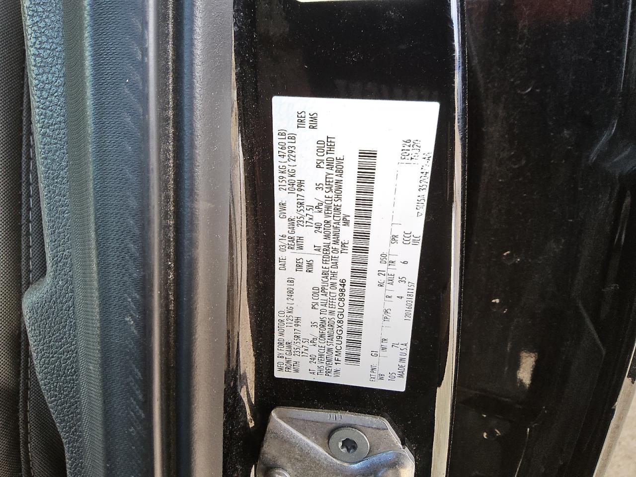 1FMCU9GX8GUC89846 FORD ESCAPE 2016