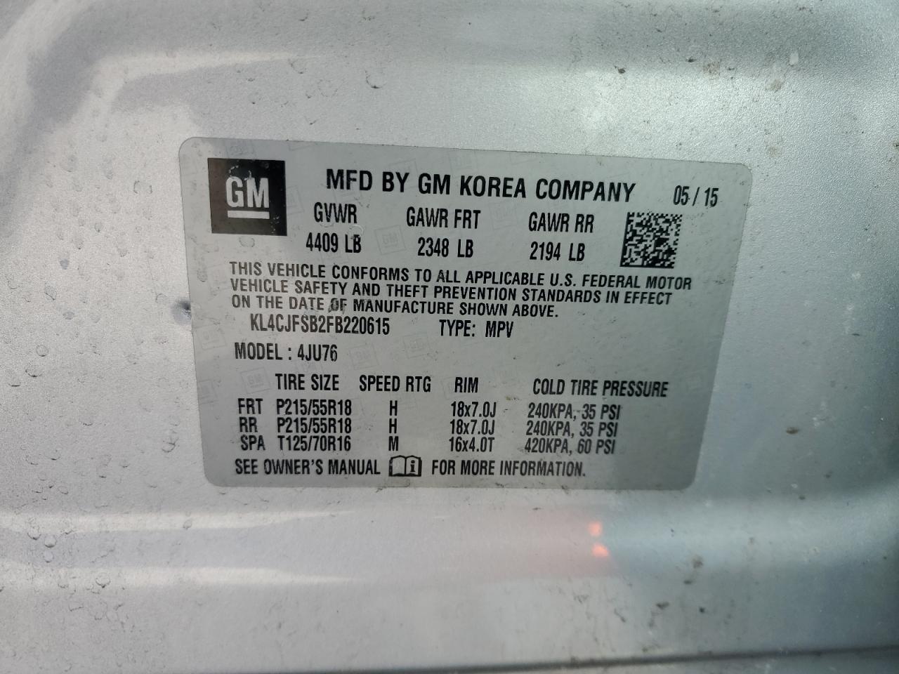 2015 BUICK ENCORE with ALL OVER damage, VIN KL4CJFSB2FB220615