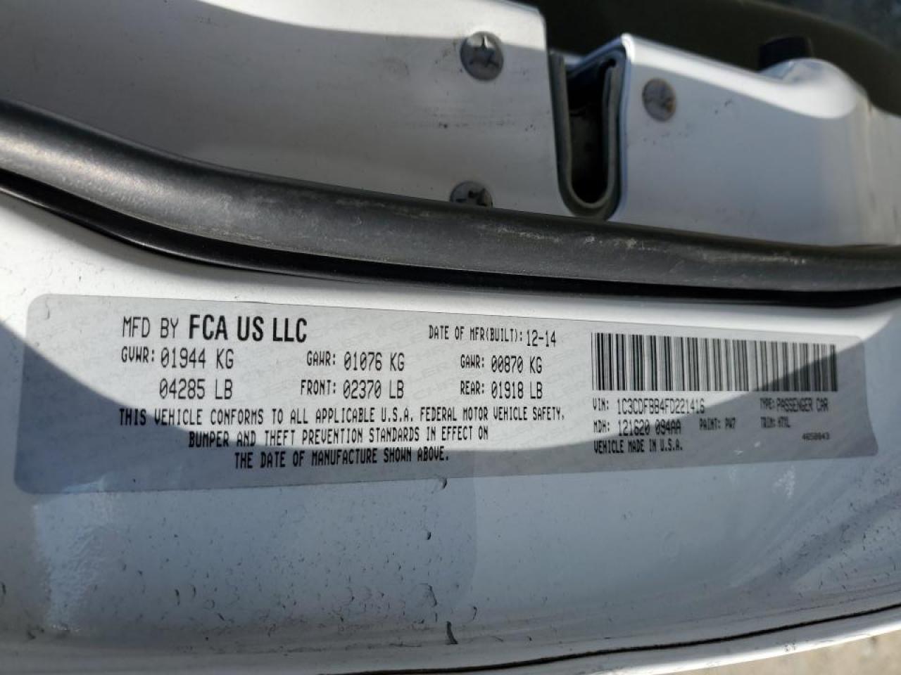 2015 Dodge Dart Sxt VIN: 1C3CDFBB4FD221416 Lot: 48238375