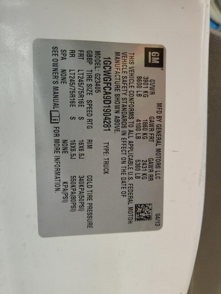 2013 Chevrolet Express G2500 VIN: 1GCWGFCA9D1904281 Lot: 51230325