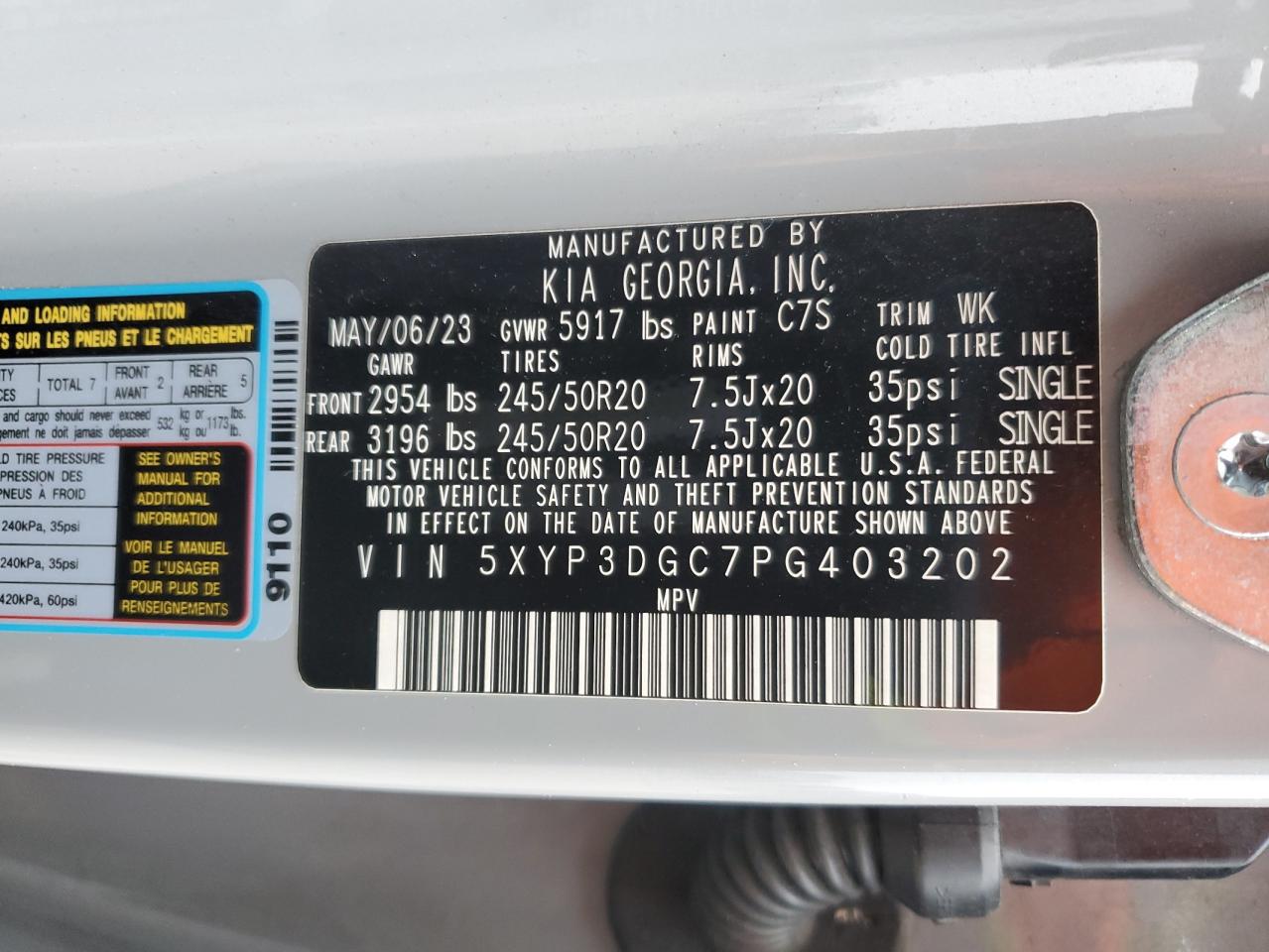 2023 Kia Telluride Ex VIN: 5XYP3DGC7PG403202 Lot: 50077475