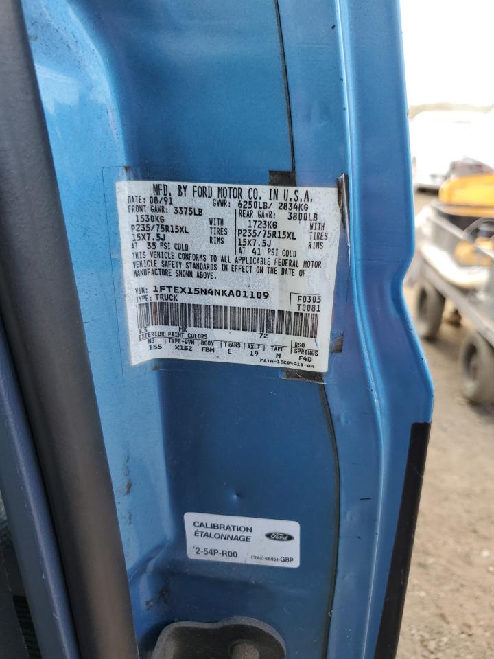 1992 Ford F150 VIN: 1FTEX15N4NKA01109 Lot: 47600495