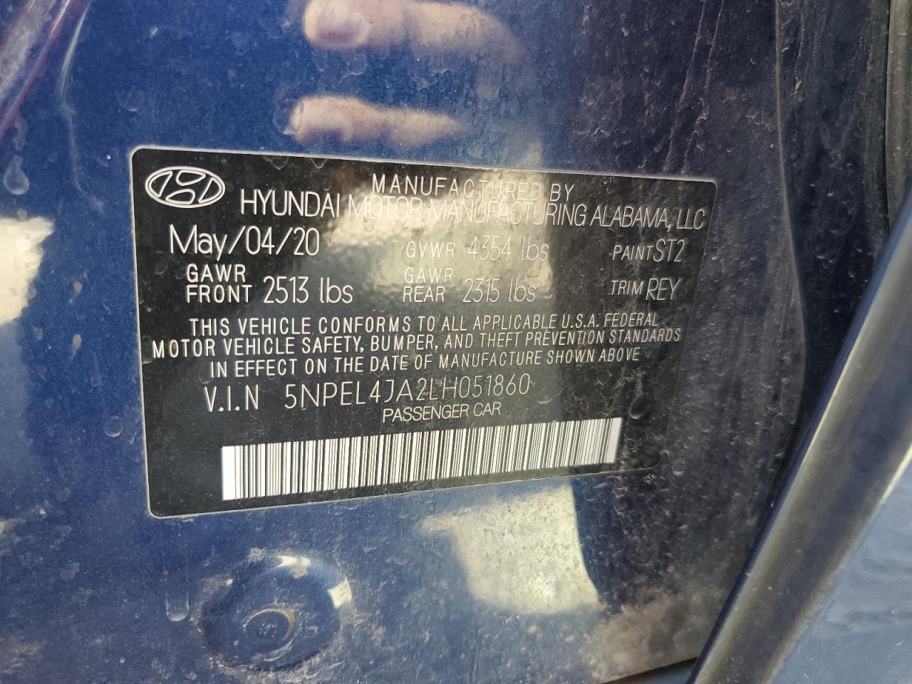 2020 Hyundai Sonata Sel VIN: 5NPEL4JA2LH051860 Lot: 49439575