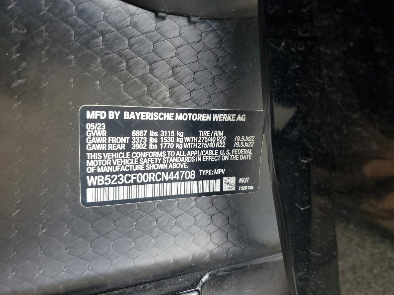 2024 BMW Ix xDrive50 VIN: WB523CF00RCN44708 Lot: 50841465