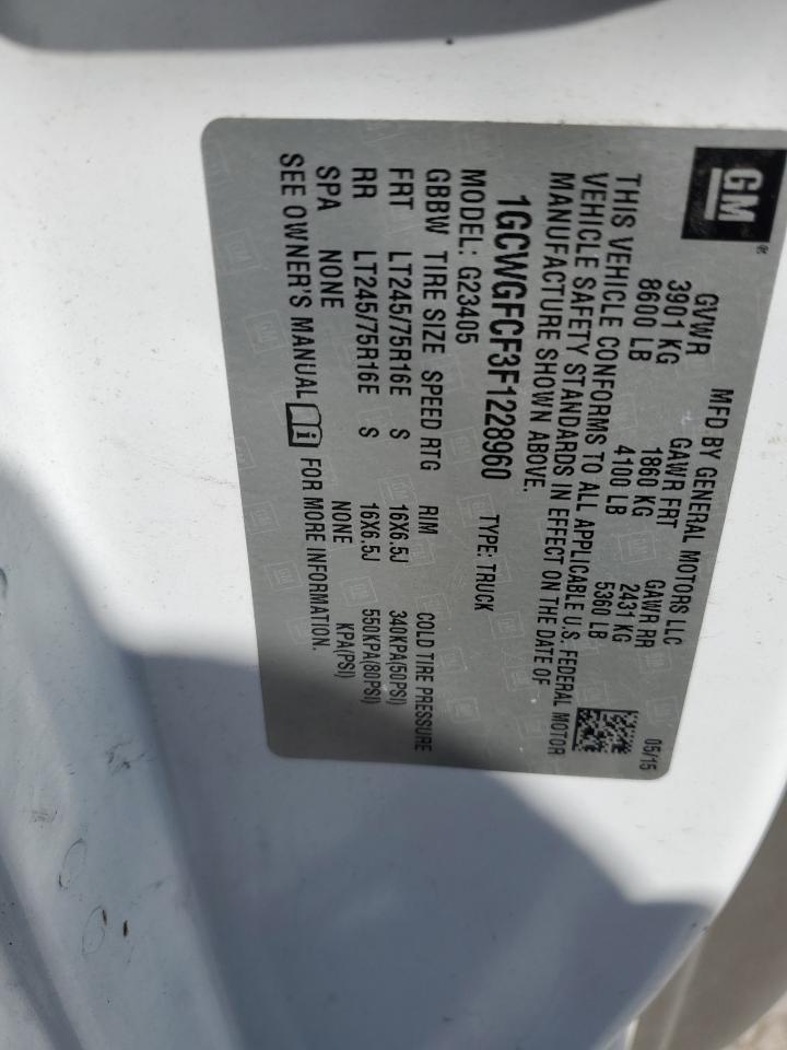 2015 Chevrolet Express G2500 VIN: 1GCWGFCF3F1228960 Lot: 49609575
