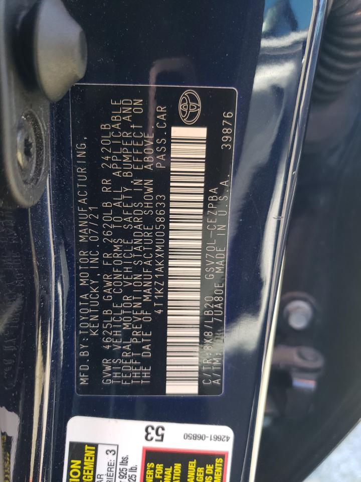 2021 Toyota Camry Trd VIN: 4T1KZ1AKXMU058633 Lot: 49300775