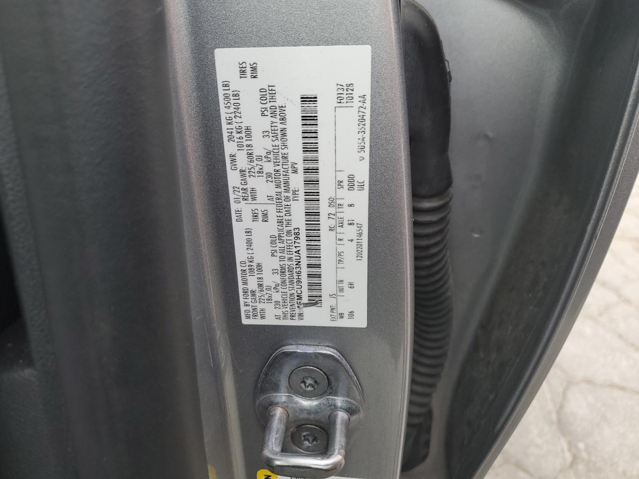 2022 Ford Escape Sel VIN: 1FMCU9H63NUA17983 Lot: 49167385