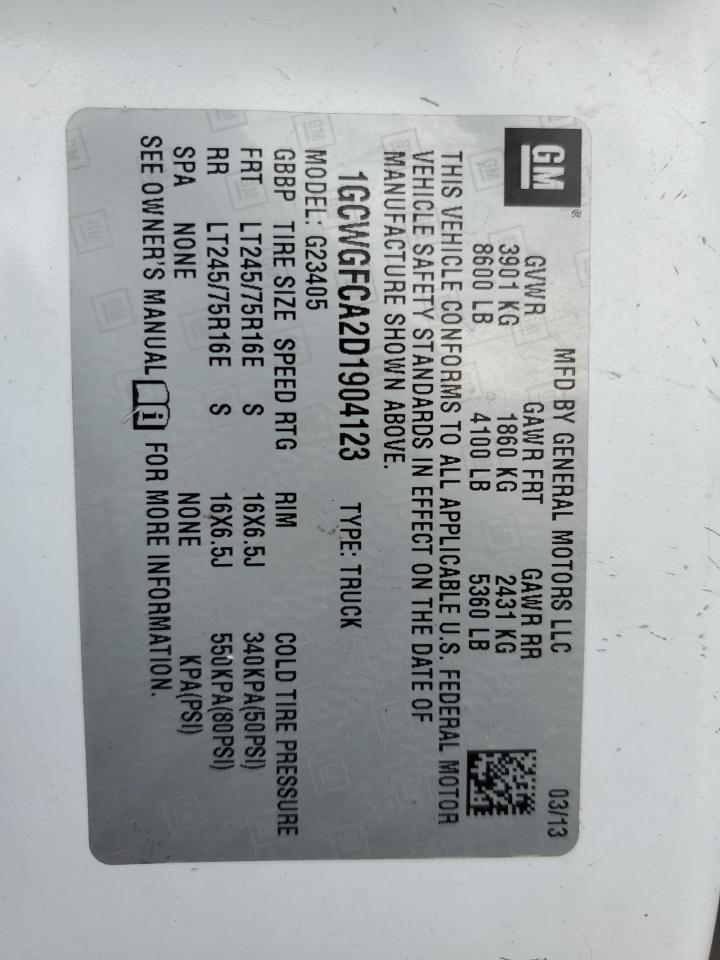 2013 Chevrolet Express G2500 VIN: 1GCWGFCA2D1904123 Lot: 50549115