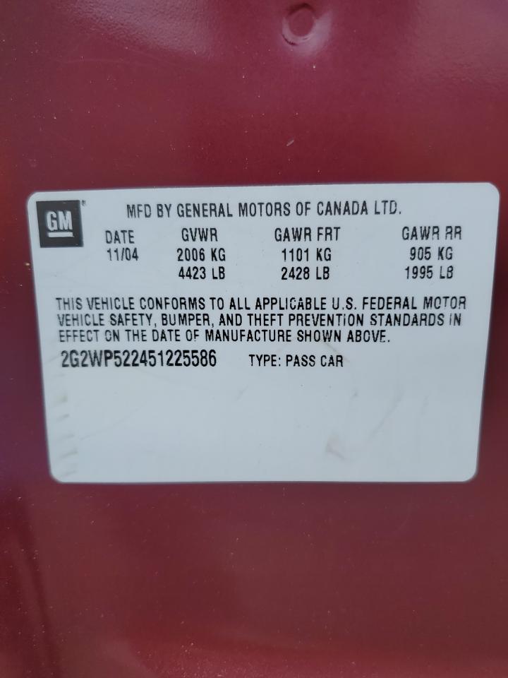 2005 Pontiac Grand Prix VIN: 2G2WP522451225586 Lot: 51240485