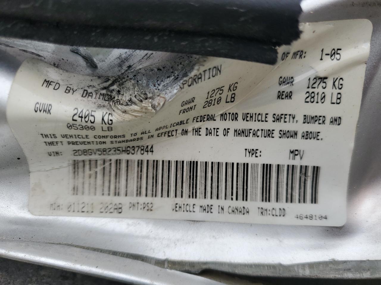 2005 Dodge Magnum R/T VIN: 2D8GV58235H637844 Lot: 51126945