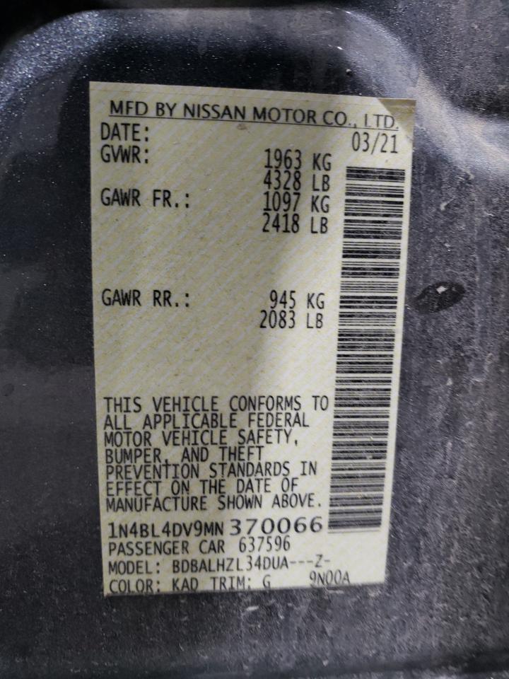2021 Nissan Altima Sv VIN: 1N4BL4DV9MN370066 Lot: 49708285