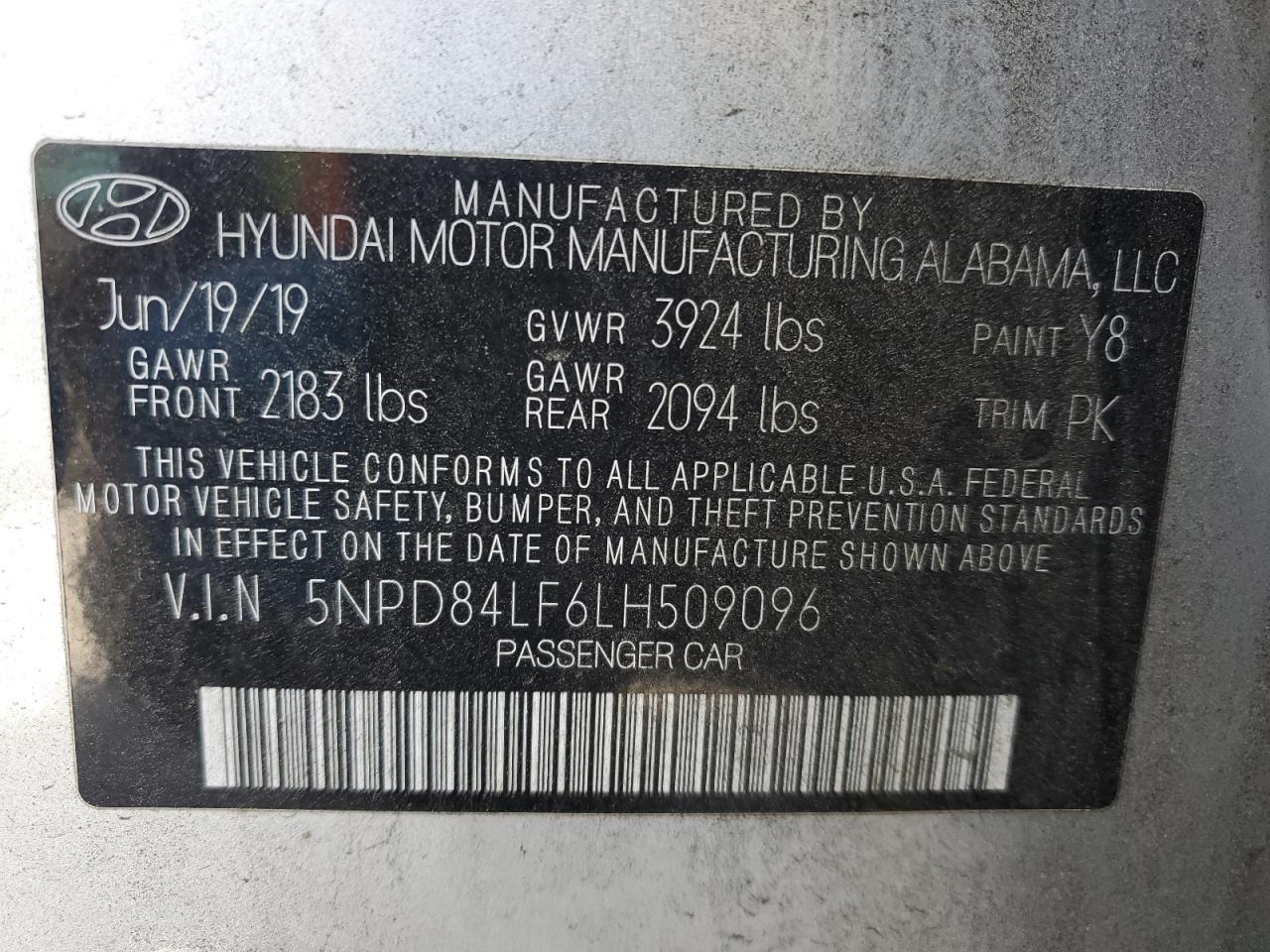 2020 Hyundai Elantra Sel VIN: 5NPD84LF6LH509096 Lot: 49956945