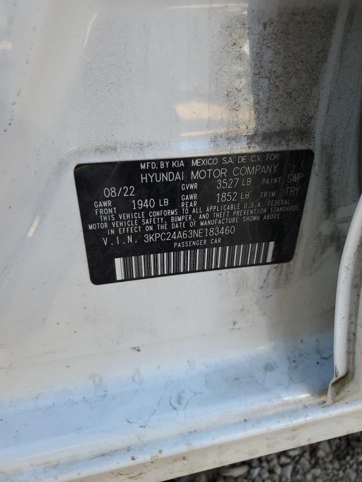 2022 Hyundai Accent Se VIN: 3KPC24A63NE183460 Lot: 48612555
