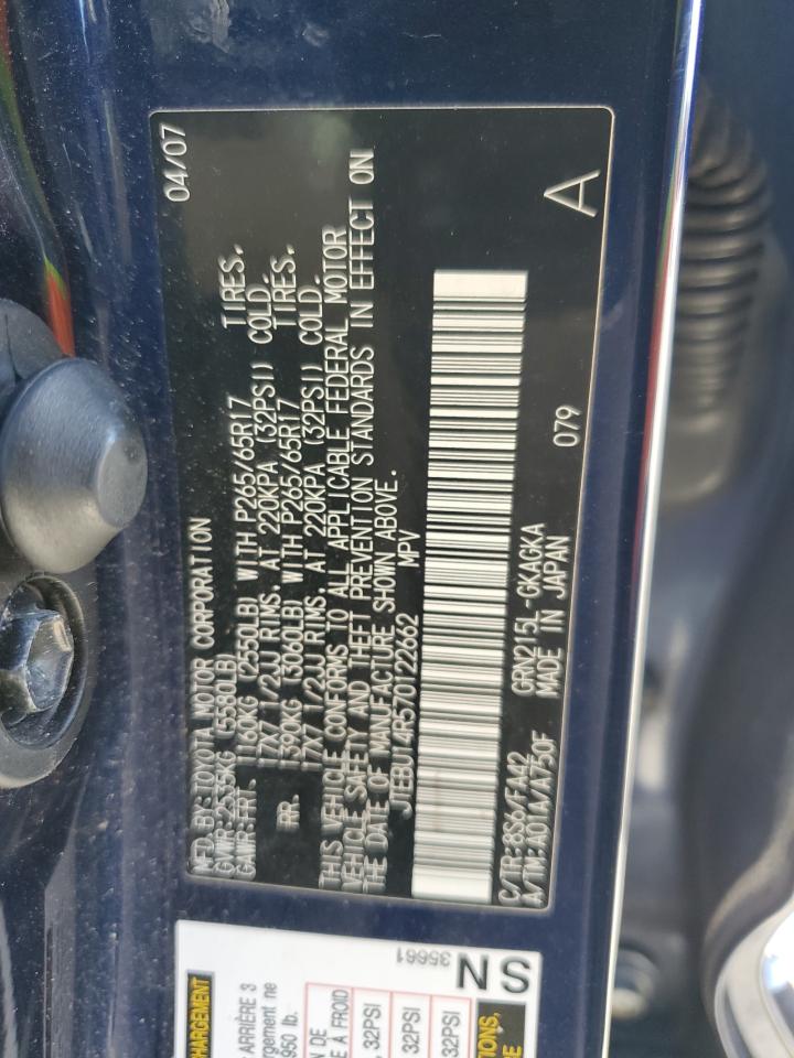 2007 Toyota 4Runner Sr5 VIN: JTEBU14R570122662 Lot: 49337125