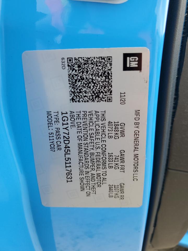 2020 Chevrolet Corvette Stingray 2Lt VIN: 1G1Y72D45L5117631 Lot: 49029335