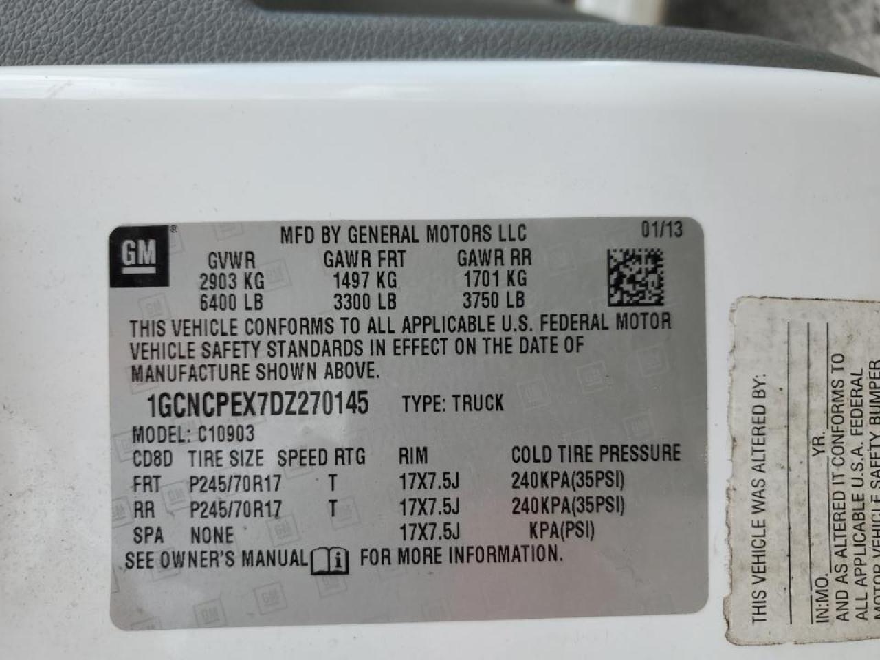 2013 Chevrolet Silverado C1500 VIN: 1GCNCPEX7DZ270145 Lot: 51230165