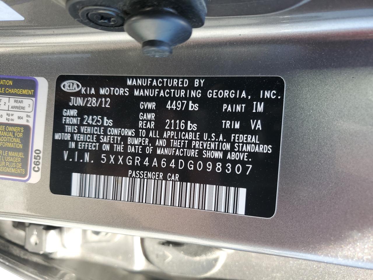 2013 Kia Optima Sx VIN: 5XXGR4A64DG098307 Lot: 51051265