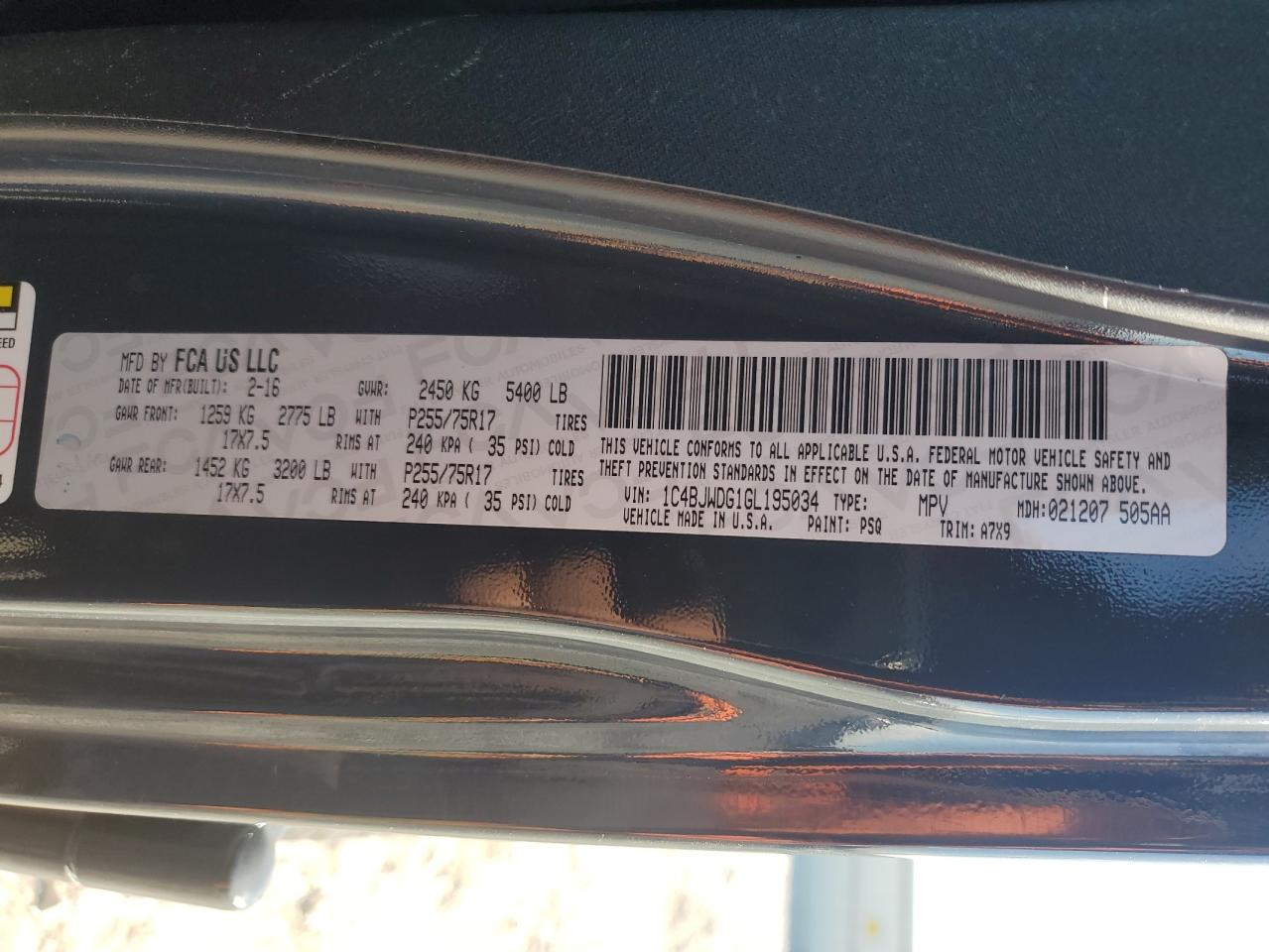 2016 Jeep Wrangler Unlimited Sport VIN: 1C4BJWDG1GL195034 Lot: 47879395