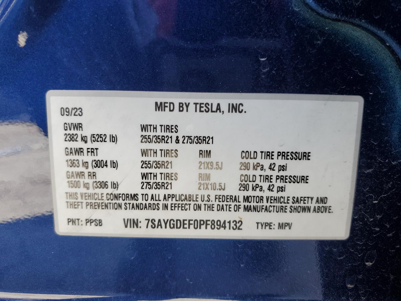 2023 Tesla Model Y VIN: 7SAYGDEF0PF894132 Lot: 48062595