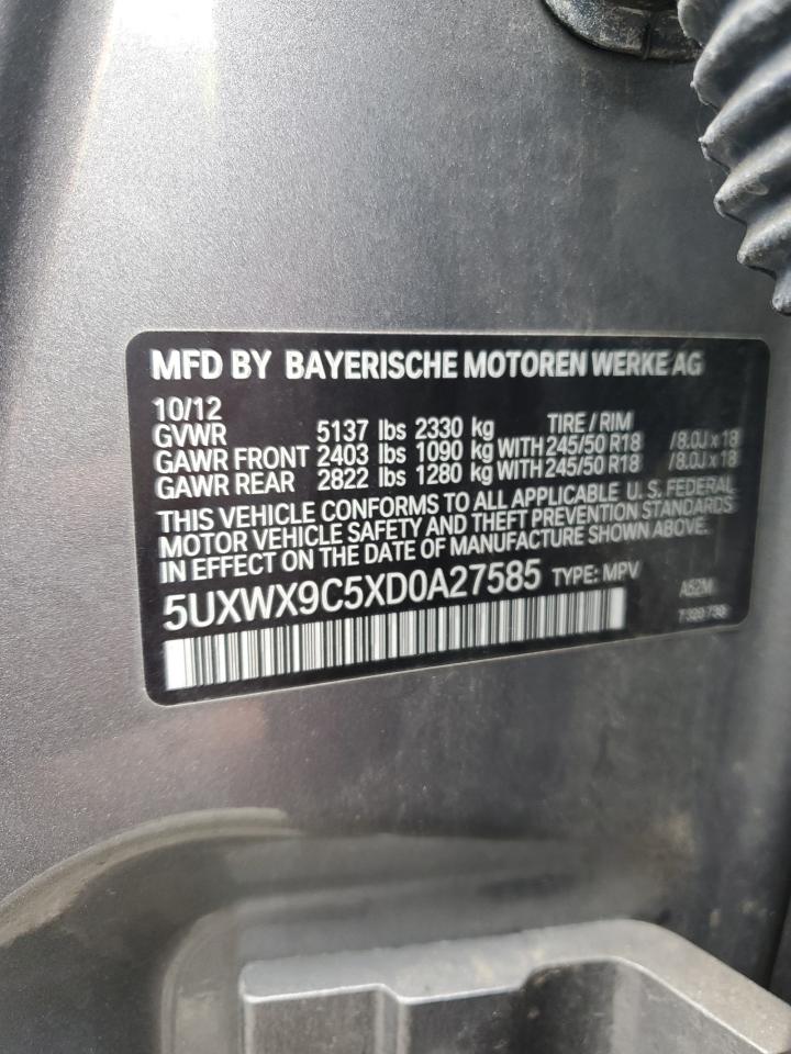 2013 BMW X3 xDrive28I VIN: 5UXWX9C5XD0A27585 Lot: 50823985