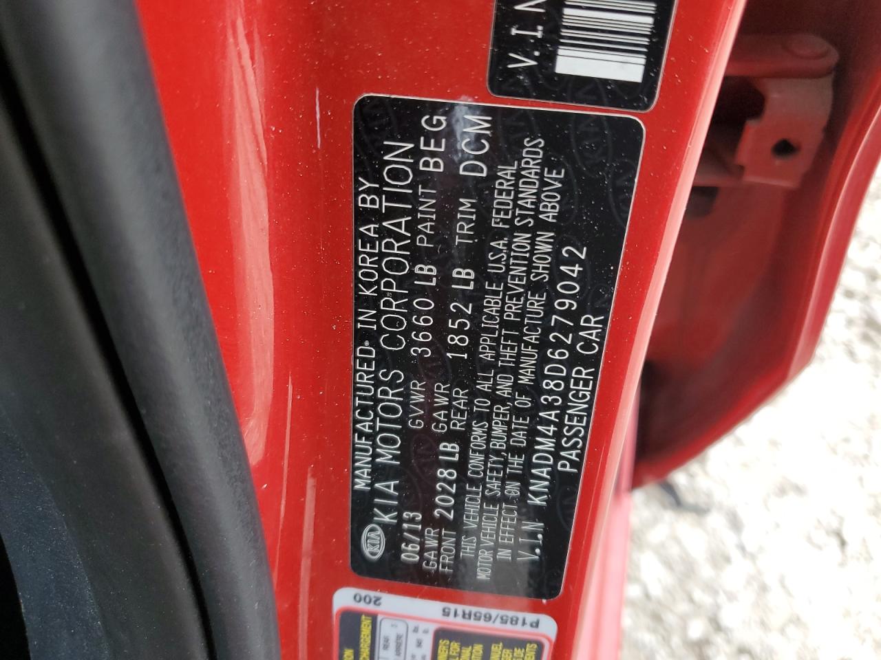 2013 Kia Rio Lx VIN: KNADM4A38D6279042 Lot: 51230075