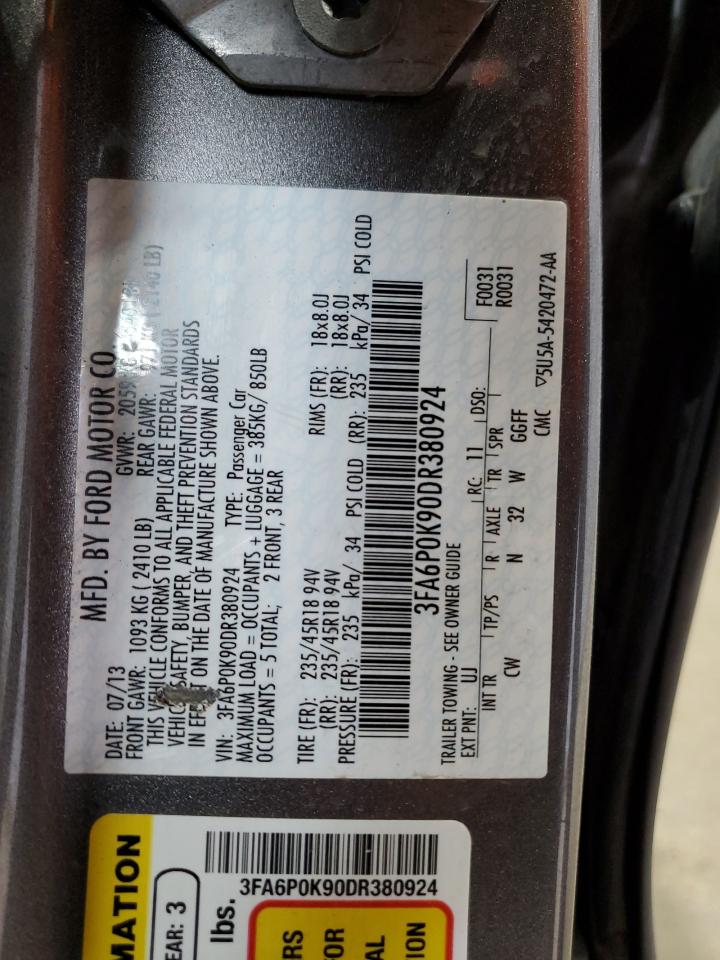 2013 Ford Fusion Titanium VIN: 3FA6P0K90DR380924 Lot: 49401555