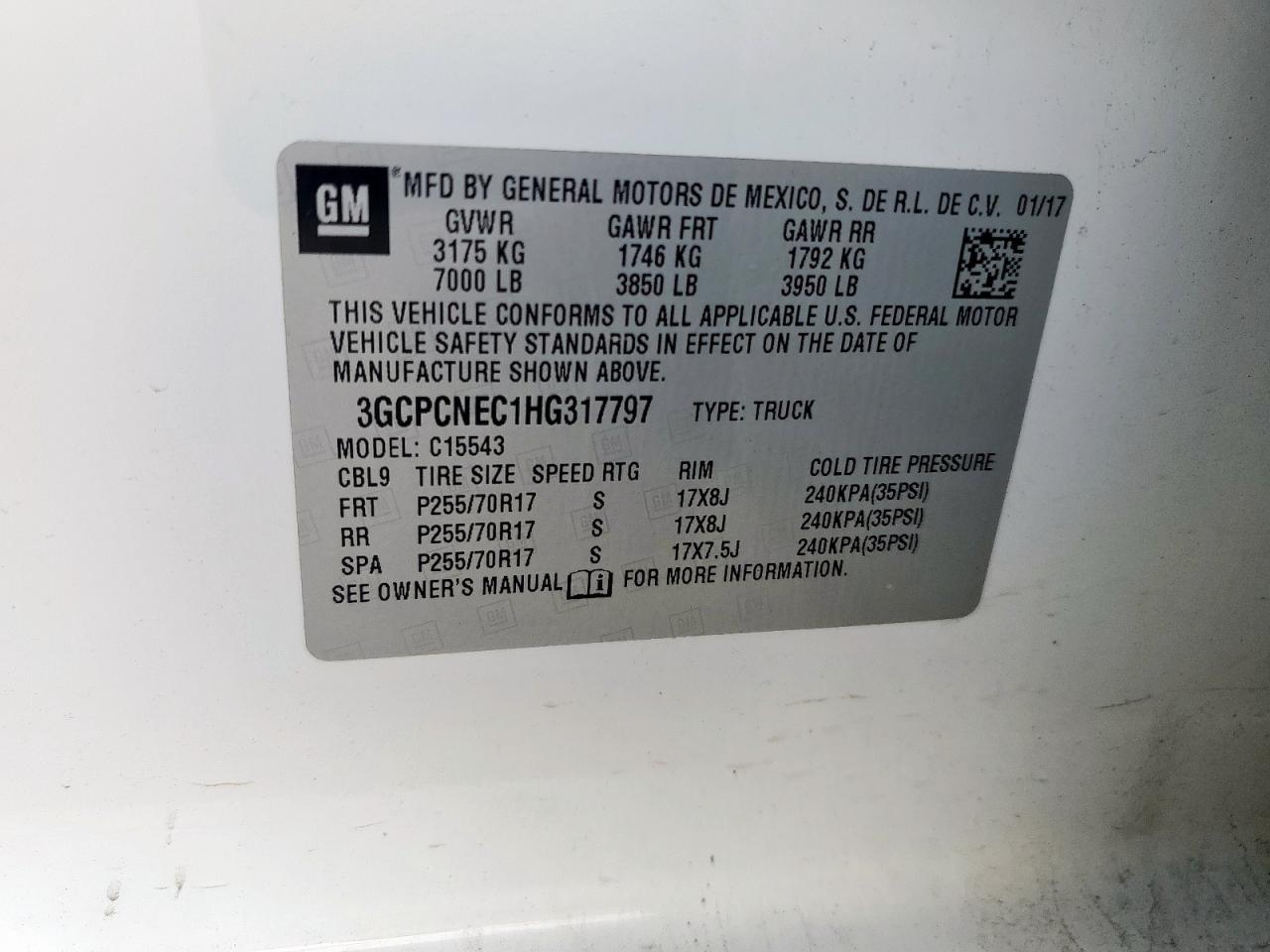VIN: 3GCPCNEC1HG317797 2017 CHEVROLET ALL Models