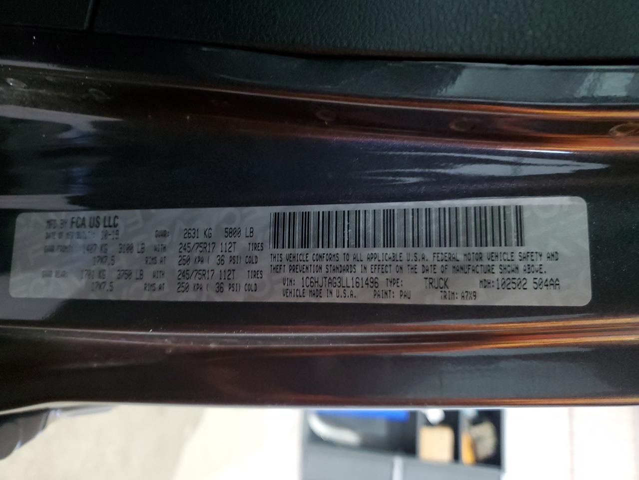 2020 Jeep Gladiator Sport VIN: 1C6HJTAG3LL161496 Lot: 48807525