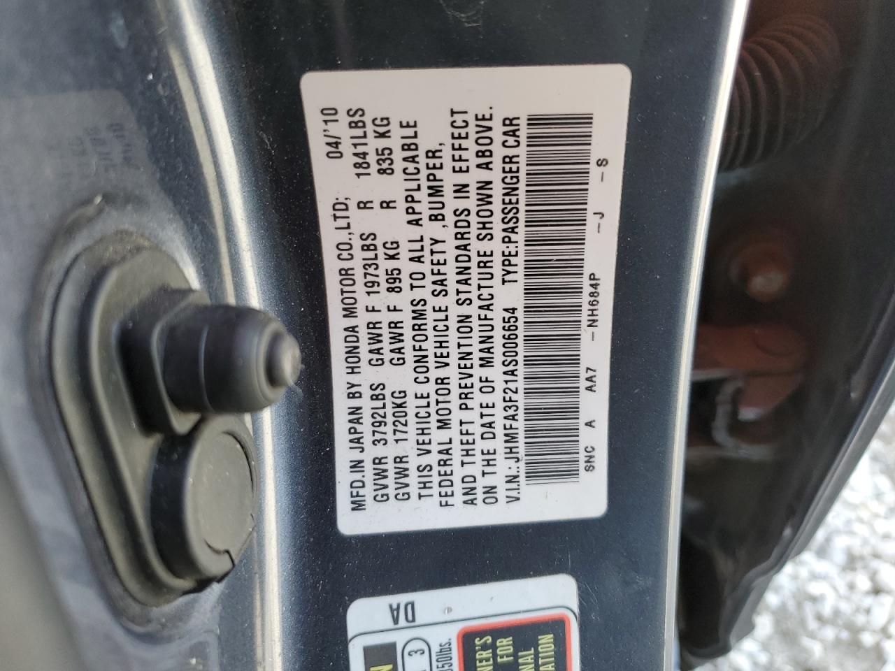 2010 Honda Civic Hybrid VIN: JHMFA3F21AS006654 Lot: 50422945