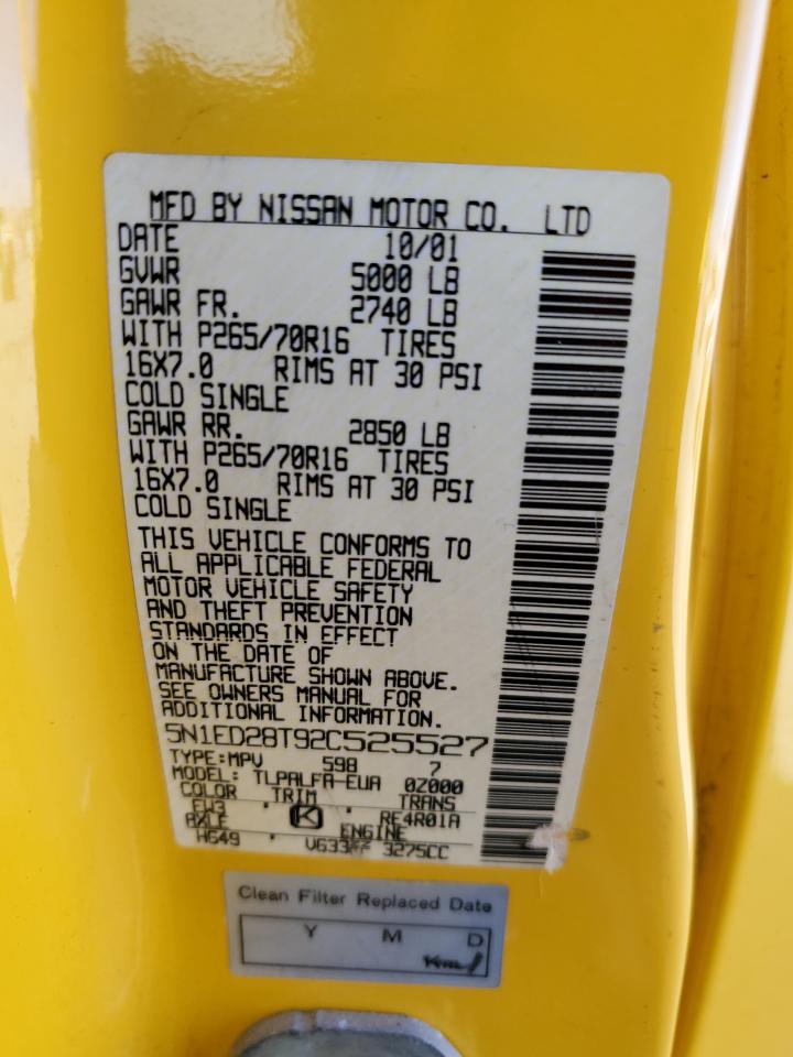 2002 Nissan Xterra Xe VIN: 5N1ED28T92C525527 Lot: 48939255