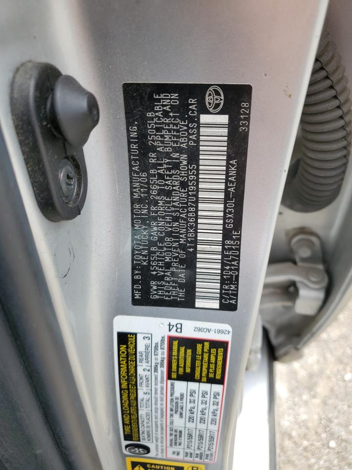 2007 Toyota Avalon Xl VIN: 4T1BK36B87U195955 Lot: 49672875