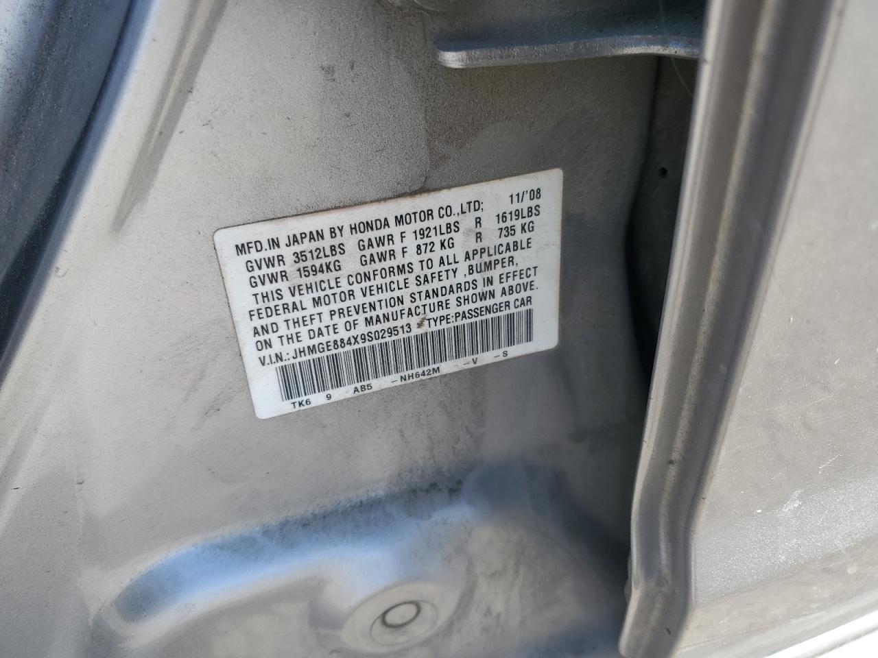 2009 Honda Fit Sport VIN: JHMGE884X9S029513 Lot: 51066995