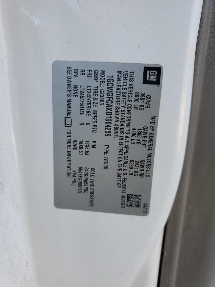 2013 Chevrolet Express 2500 Utility / Service Van VIN: 1GCWGFCAXD1904239 Lot: 47970325