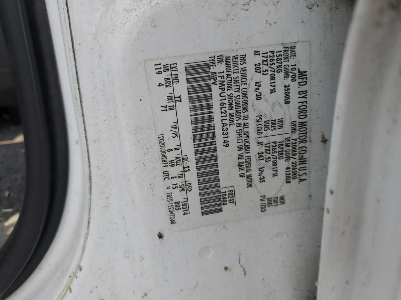 2001 Ford Expedition Xlt VIN: 1FMPU16L21LA33149 Lot: 49183895