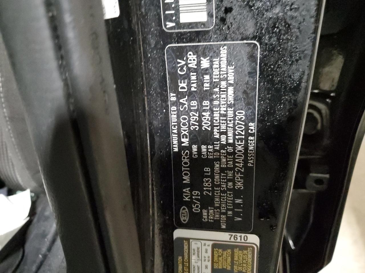 2019 Kia Forte Fe VIN: 3KPF24AD0KE120730 Lot: 48587615