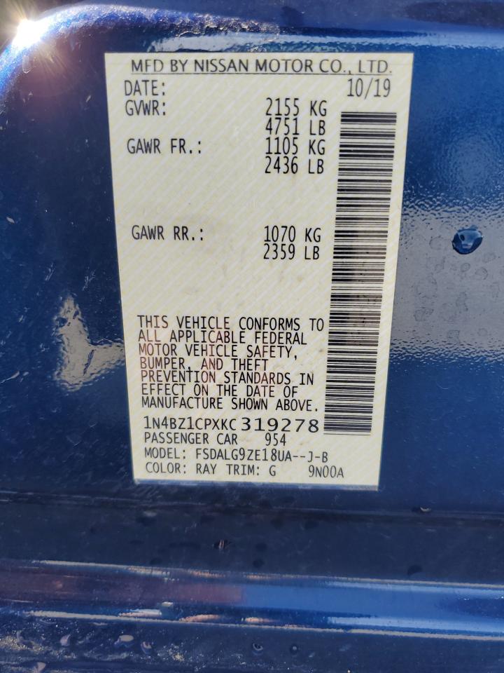 2019 Nissan Leaf S Plus VIN: 1N4BZ1CPXKC319278 Lot: 49473635