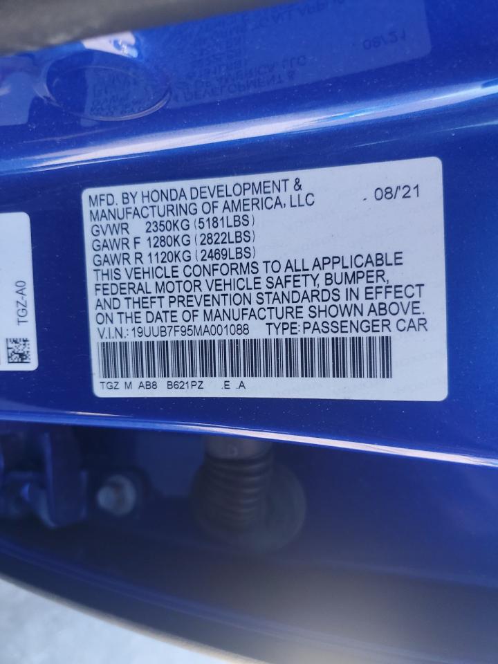 2021 Acura Tlx Type S VIN: 19UUB7F95MA001088 Lot: 50296635