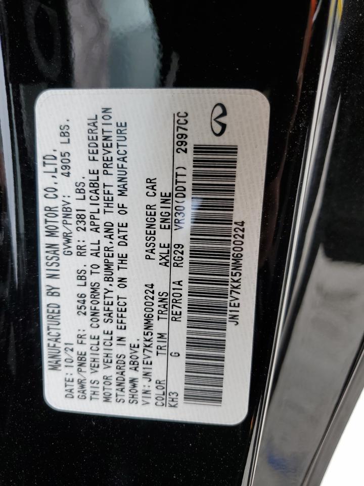 2022 Infiniti Q60 Luxe VIN: JN1EV7KK5NM600224 Lot: 51120885
