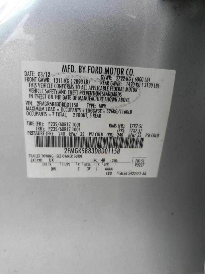 2013 Ford Flex Se VIN: 2FMGK5B83DBD01158 Lot: 50529255