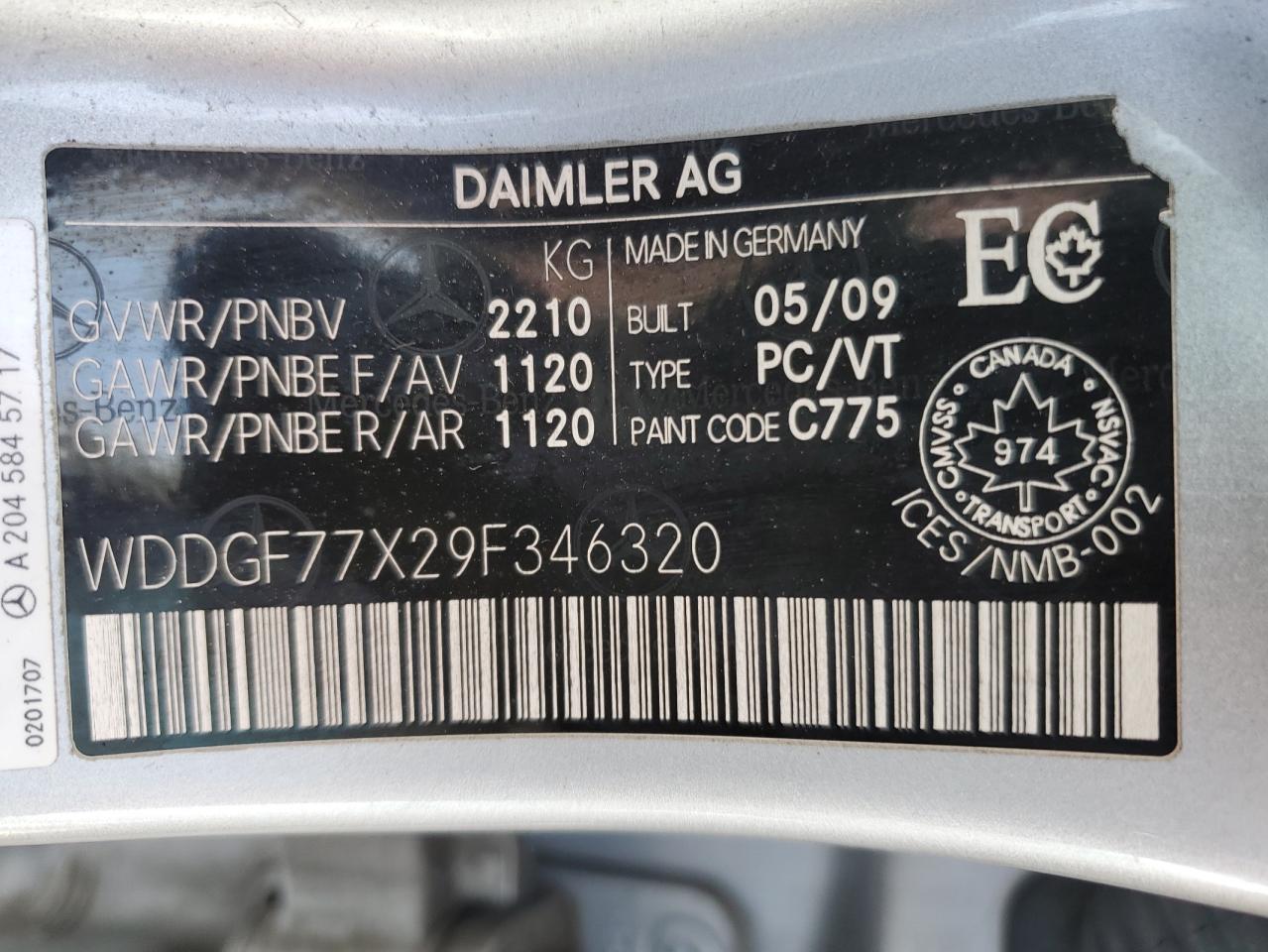 2009 Mercedes-Benz C 63 Amg VIN: WDDGF77X29F346320 Lot: 49791625