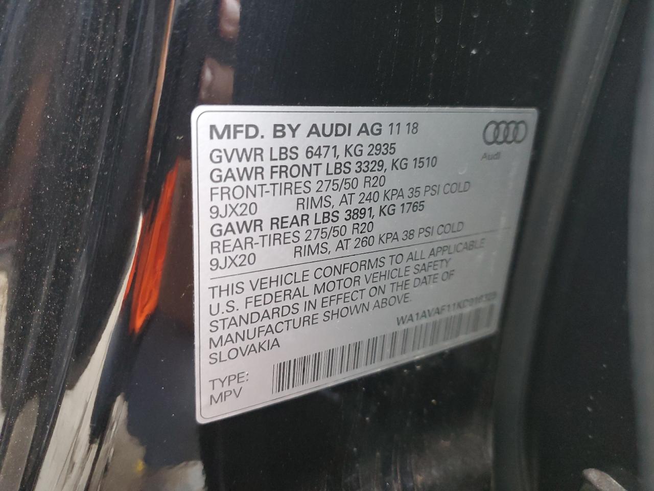 2019 Audi Q8 Premium VIN: WA1AVAF11KD016323 Lot: 50900455