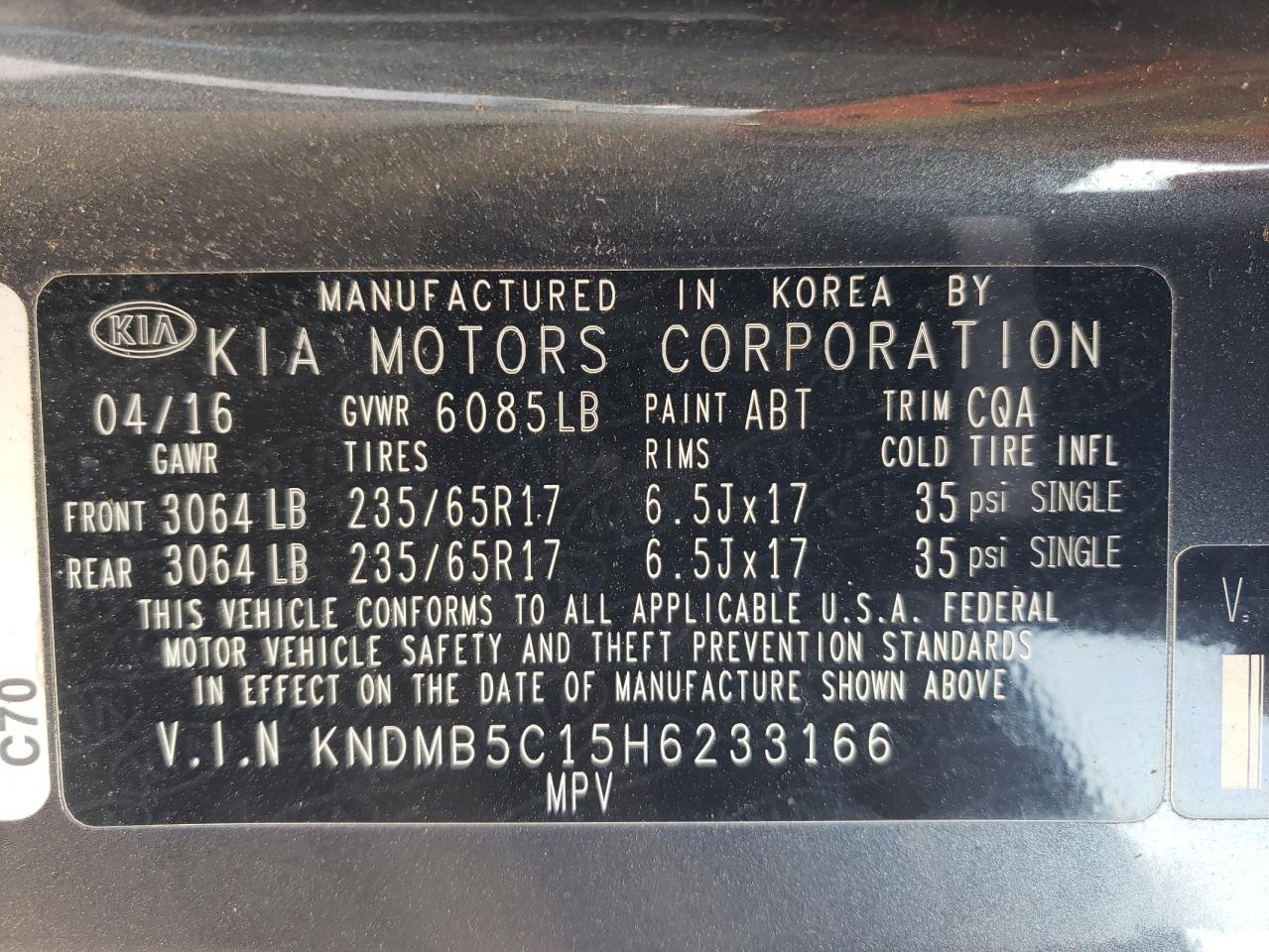kndmb5c15h6233166 KNDMB5C15H6233166 2017 Kia Sedona Lx