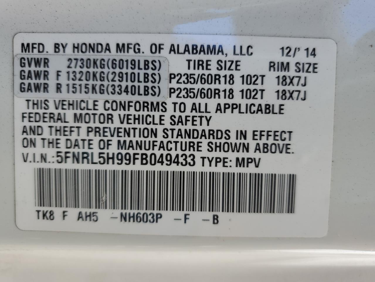 2015 Honda Odyssey - Image 13