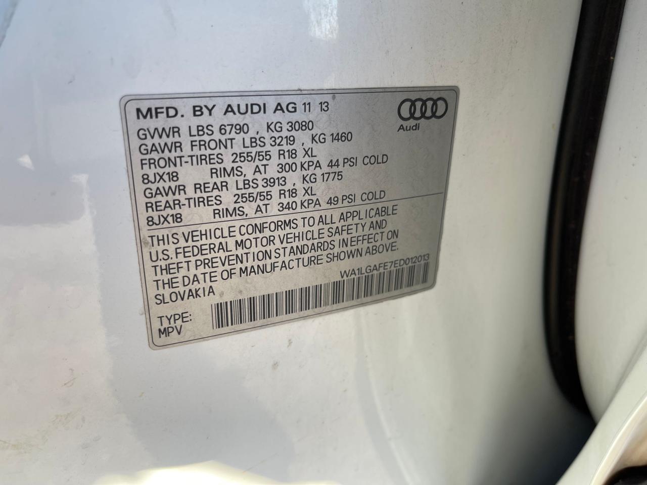 2014 Audi Q7 Premium Plus VIN: WA1LGAFE7ED01201 Lot: 47706585