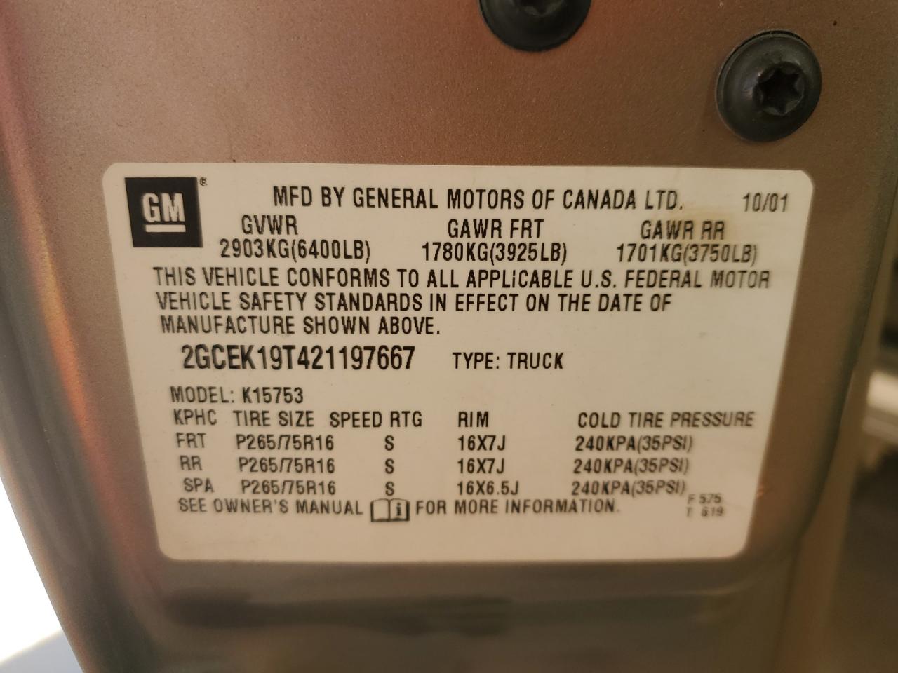 2002 Chevrolet Silverado K1500 VIN: 2GCEK19T421197667 Lot: 50193985