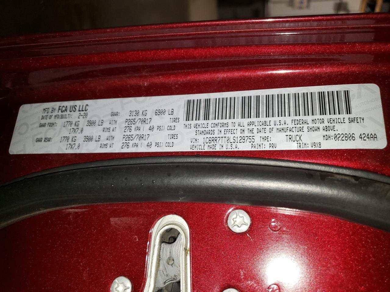 2020 Ram 1500 Classic Slt VIN: 1C6RR7TT0LS129755 Lot: 50971425