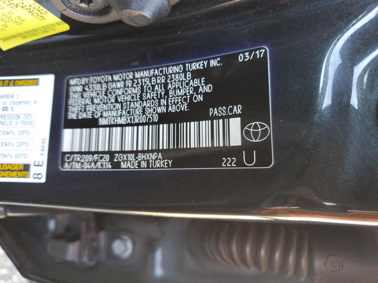 2018 Toyota C-Hr Xle VIN: NMTKHMBX1JR007510 Lot: 47985715